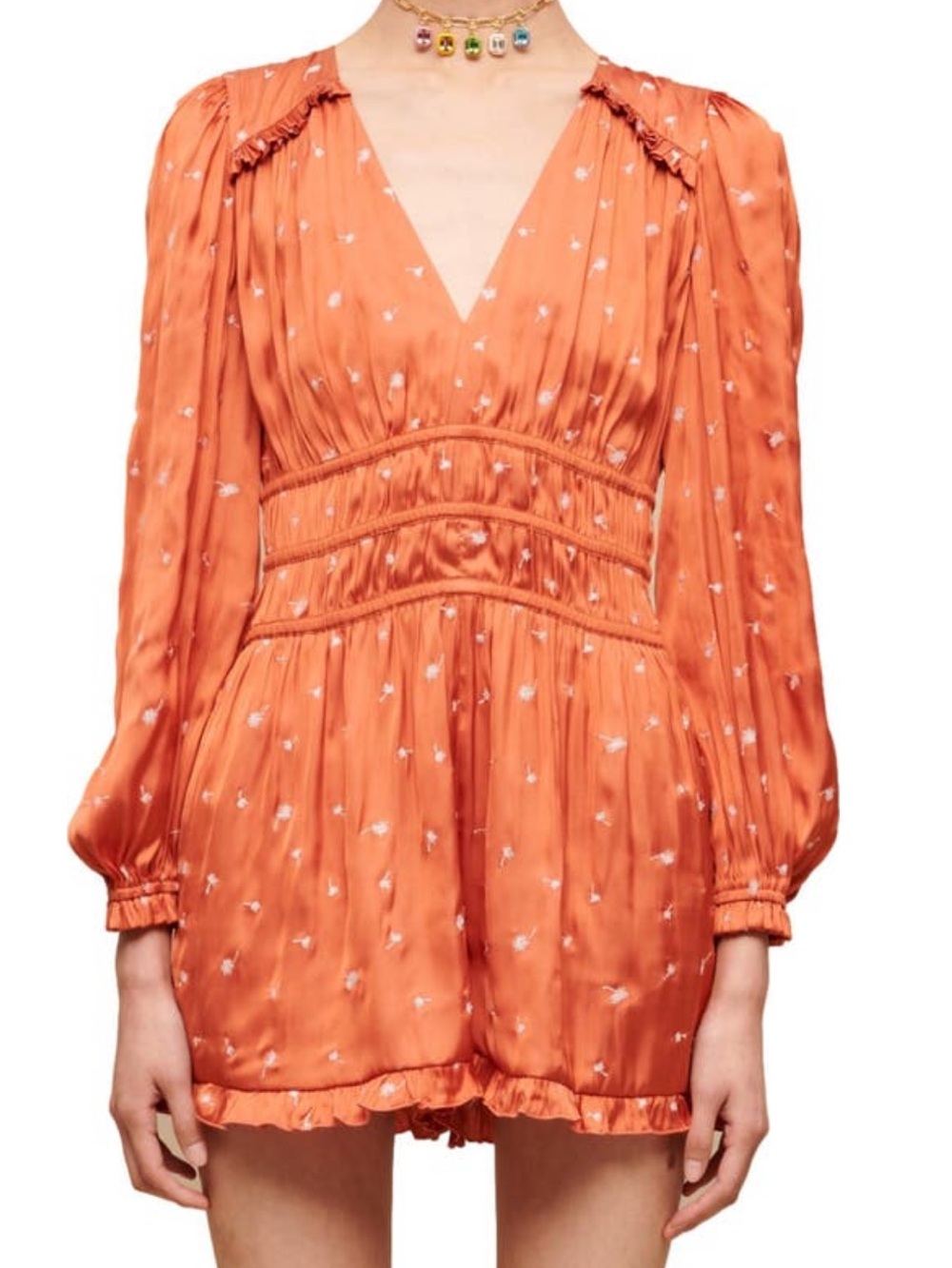 New MAJE Iane Long Sleeve Satin Orange Romper 36 EU / US 2-4